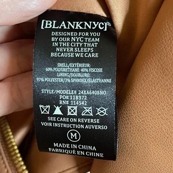 Blank NYC Moto Vegan Faux Leather Biker Motorcycle Jacket Camel Tan Size Medium - Picture 10 of 12